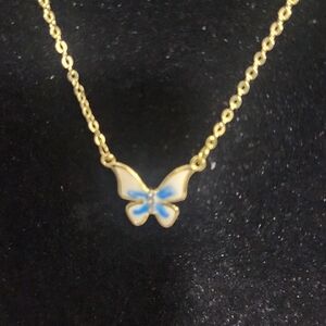 Gold Plated Butterfly Pendant Necklace and Eaaring Set